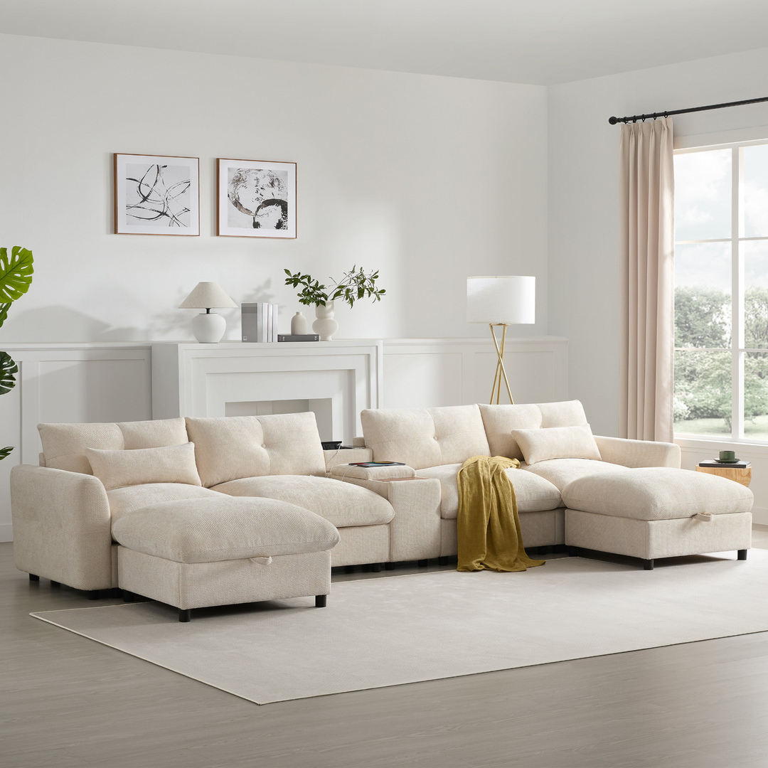 Buy farmhouse furniture Valletta Grande Gray U-Shape Modular Contemporary sofa Mediterranean U-Shape Sofa - Modern Cottage Farmhouse Furniture