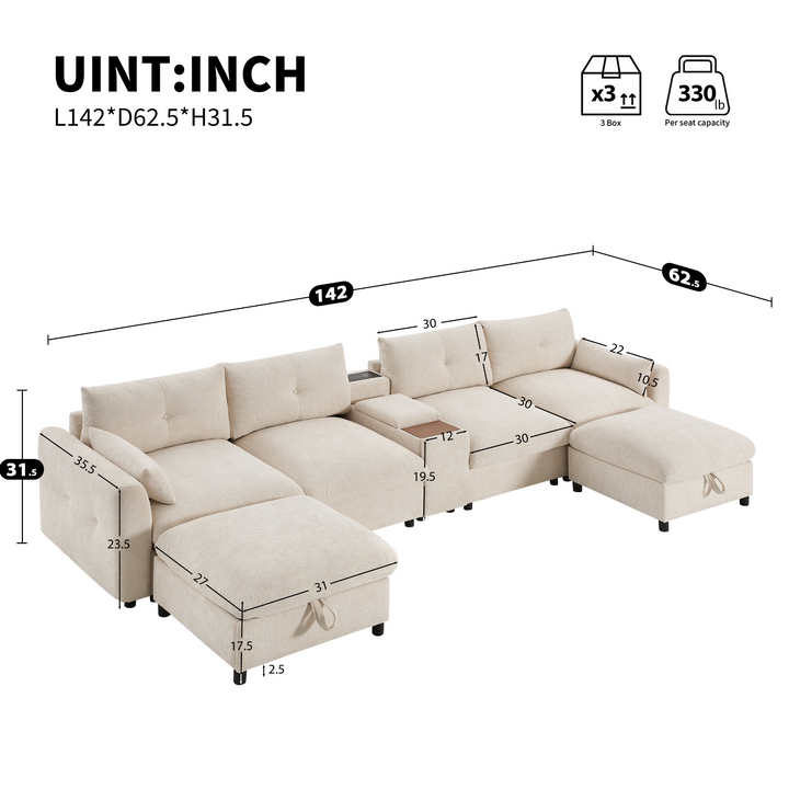 Buy farmhouse furniture Valletta Grande Gray U-Shape Modular Contemporary sofa Mediterranean U-Shape Sofa - Modern Cottage Farmhouse Furniture