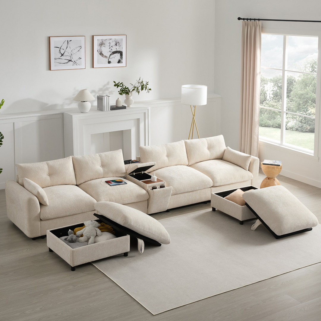 Buy farmhouse furniture Valletta Grande Gray U-Shape Modular Contemporary sofa Mediterranean U-Shape Sofa - Modern Cottage Farmhouse Furniture