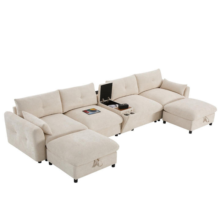Buy farmhouse furniture Valletta Grande Gray U-Shape Modular Contemporary sofa Mediterranean U-Shape Sofa - Modern Cottage Farmhouse Furniture