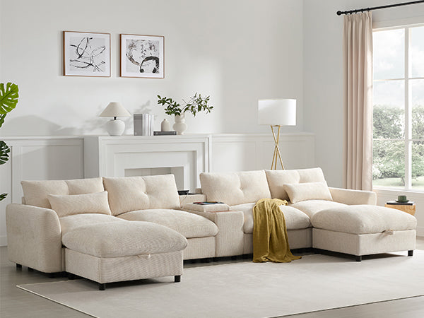 Buy farmhouse furniture Valletta Grande Gray U-Shape Modular Contemporary sofa Mediterranean U-Shape Sofa - Modern Cottage Farmhouse Furniture
