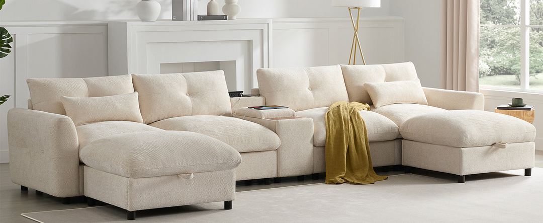 Buy farmhouse furniture Valletta Grande Gray U-Shape Modular Contemporary sofa Mediterranean U-Shape Sofa - Modern Cottage Farmhouse Furniture