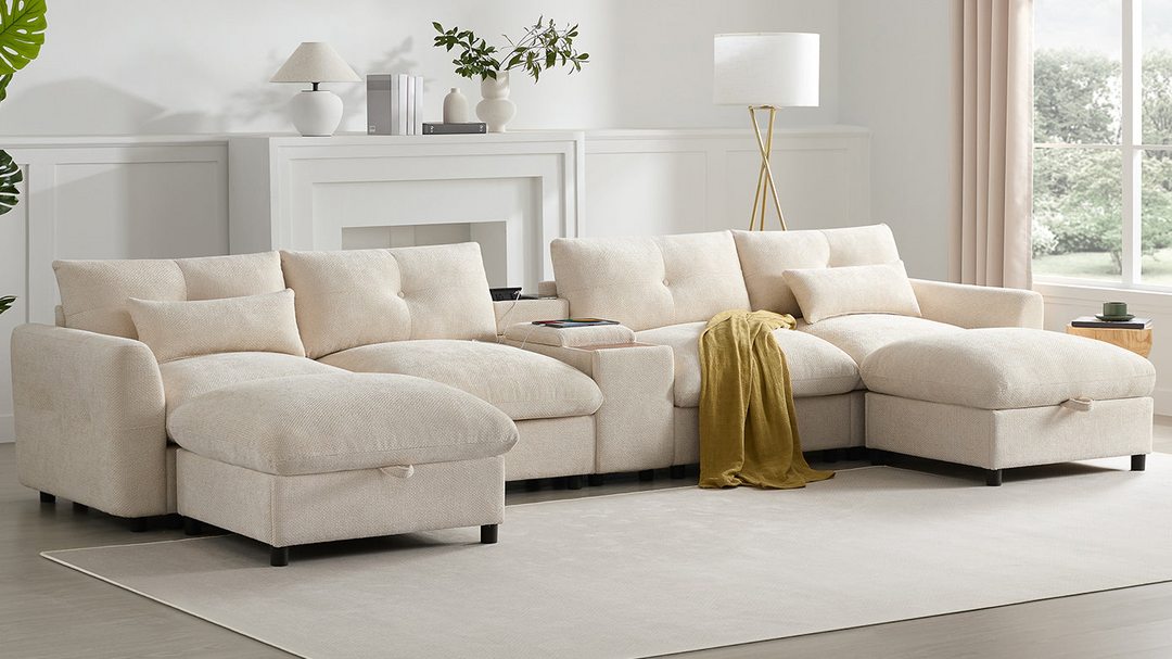 Buy farmhouse furniture Valletta Grande Gray U-Shape Modular Contemporary sofa Mediterranean U-Shape Sofa - Modern Cottage Farmhouse Furniture