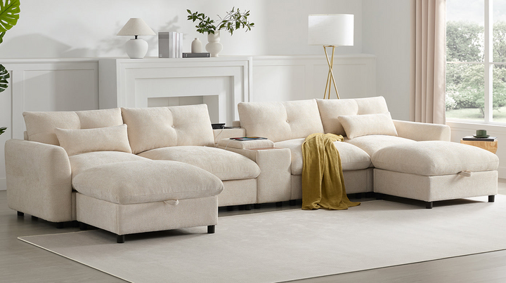 Buy farmhouse furniture Valletta Grande Gray U-Shape Modular Contemporary sofa Mediterranean U-Shape Sofa - Modern Cottage Farmhouse Furniture