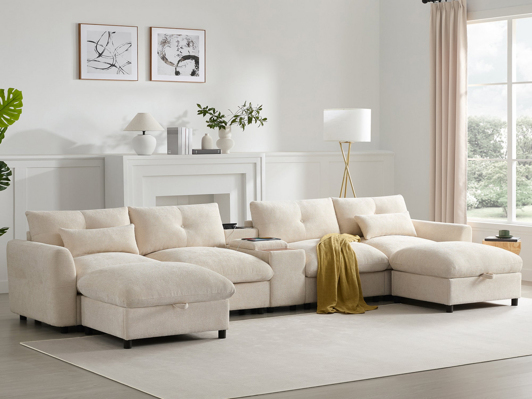Buy farmhouse furniture Valletta Grande Gray U-Shape Modular Contemporary sofa Mediterranean U-Shape Sofa - Modern Cottage Farmhouse Furniture