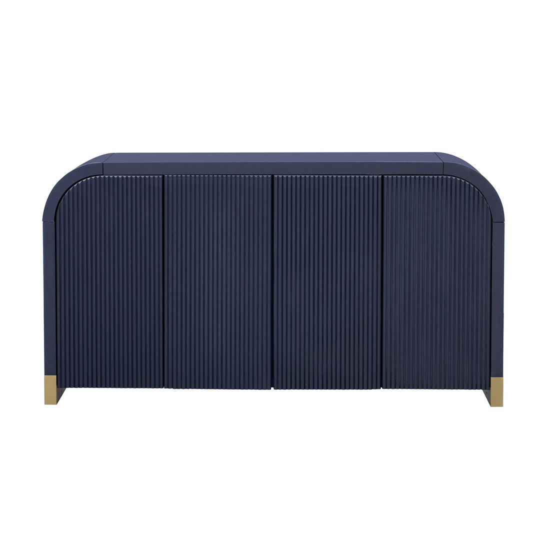 Buy farmhouse furniture Navy Blue 4-Door Curved Corner Wavy Door Panel Cabinet with Adjustable Shelves for Home - Modern Cottage Farmhouse Furniture