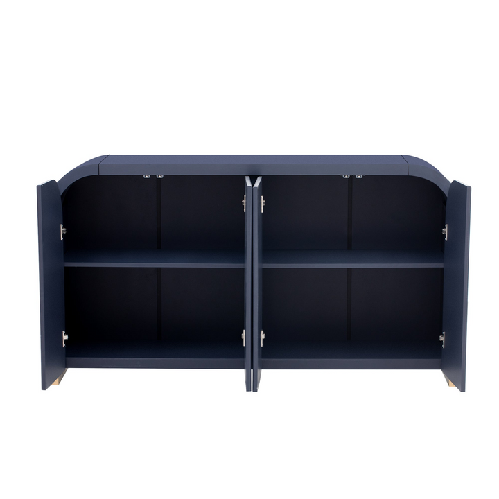 Buy farmhouse furniture Navy Blue 4-Door Curved Corner Wavy Door Panel Cabinet with Adjustable Shelves for Home - Modern Cottage Farmhouse Furniture