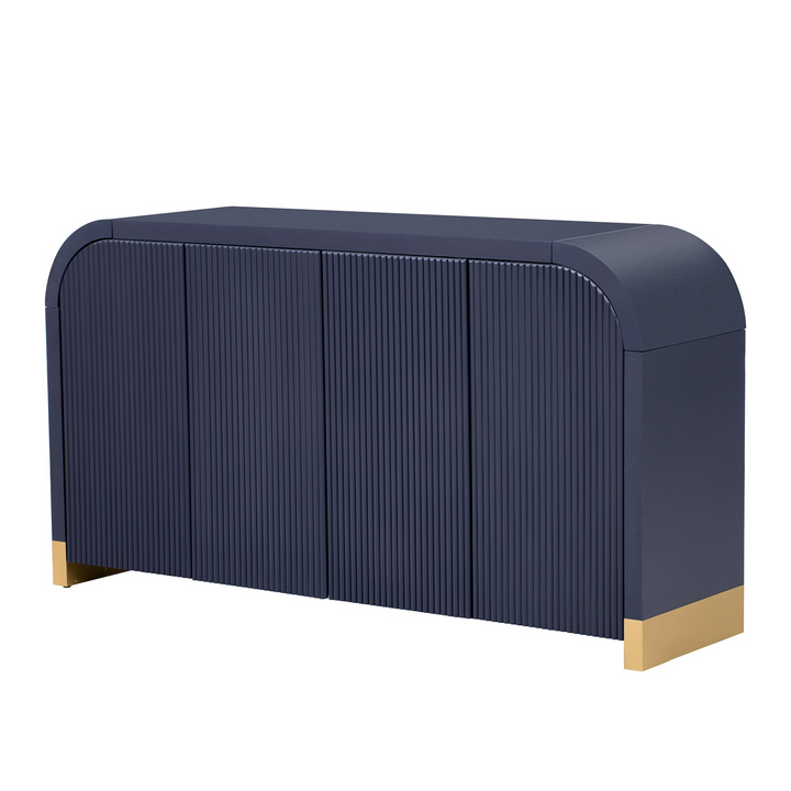 Buy farmhouse furniture Navy Blue 4-Door Curved Corner Wavy Door Panel Cabinet with Adjustable Shelves for Home - Modern Cottage Farmhouse Furniture