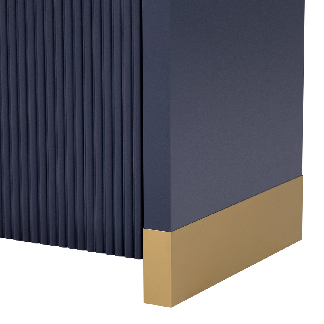 Buy farmhouse furniture Navy Blue 4-Door Curved Corner Wavy Door Panel Cabinet with Adjustable Shelves for Home - Modern Cottage Farmhouse Furniture