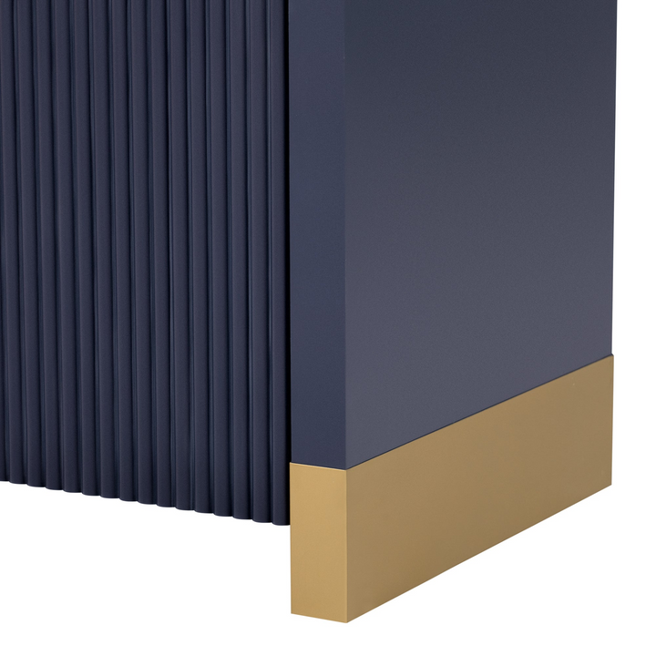 Buy farmhouse furniture Navy Blue 4-Door Curved Corner Wavy Door Panel Cabinet with Adjustable Shelves for Home - Modern Cottage Farmhouse Furniture