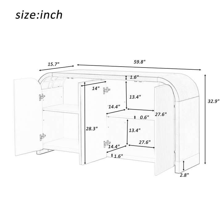 Buy farmhouse furniture Navy Blue 4-Door Curved Corner Wavy Door Panel Cabinet with Adjustable Shelves for Home - Modern Cottage Farmhouse Furniture