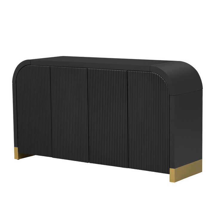 Buy farmhouse furniture Navy Blue 4-Door Curved Corner Wavy Door Panel Cabinet with Adjustable Shelves for Home - Modern Cottage Farmhouse Furniture