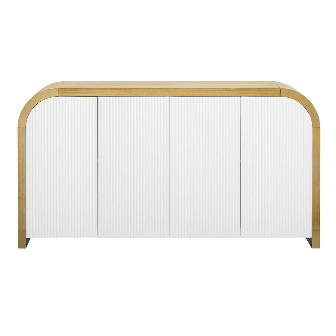 Buy farmhouse furniture Navy Blue 4-Door Curved Corner Wavy Door Panel Cabinet with Adjustable Shelves for Home - Modern Cottage Farmhouse Furniture