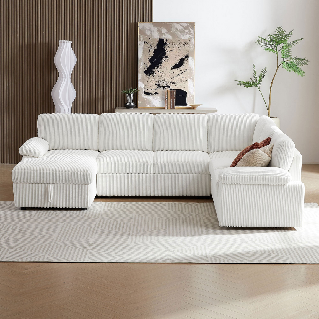Buy farmhouse furniture Oversized Modular Storage Sectional Corduroy Upholstered Deep Seat Convertible Sofa - Modern Cottage Farmhouse Furniture