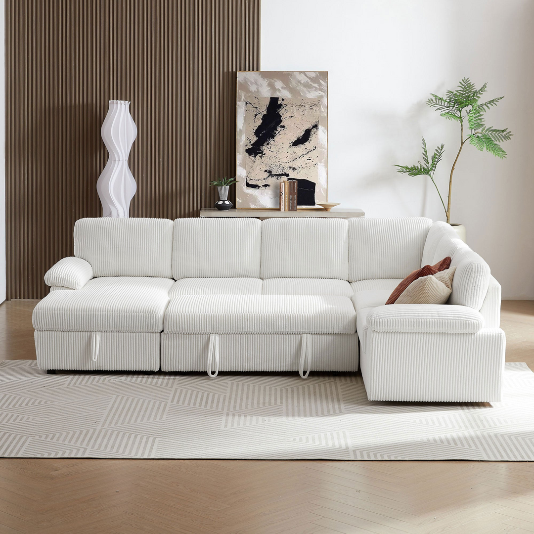 Buy farmhouse furniture Oversized Modular Storage Sectional Corduroy Upholstered Deep Seat Convertible Sofa - Modern Cottage Farmhouse Furniture