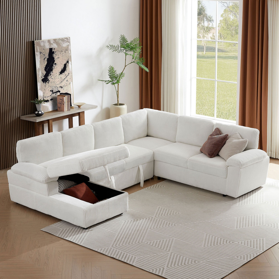 Buy farmhouse furniture Oversized Modular Storage Sectional Corduroy Upholstered Deep Seat Convertible Sofa - Modern Cottage Farmhouse Furniture