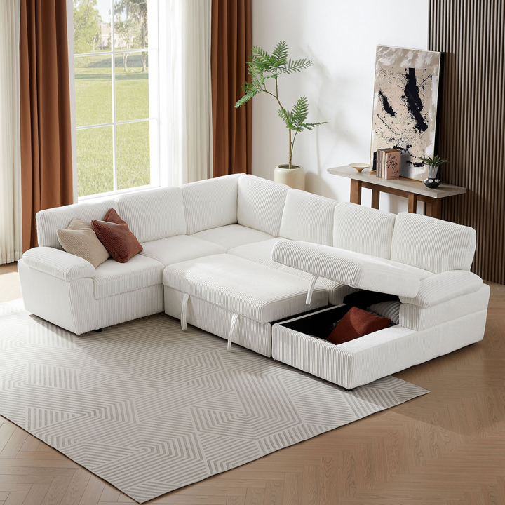 Buy farmhouse furniture Oversized Modular Storage Sectional Corduroy Upholstered Deep Seat Convertible Sofa - Modern Cottage Farmhouse Furniture