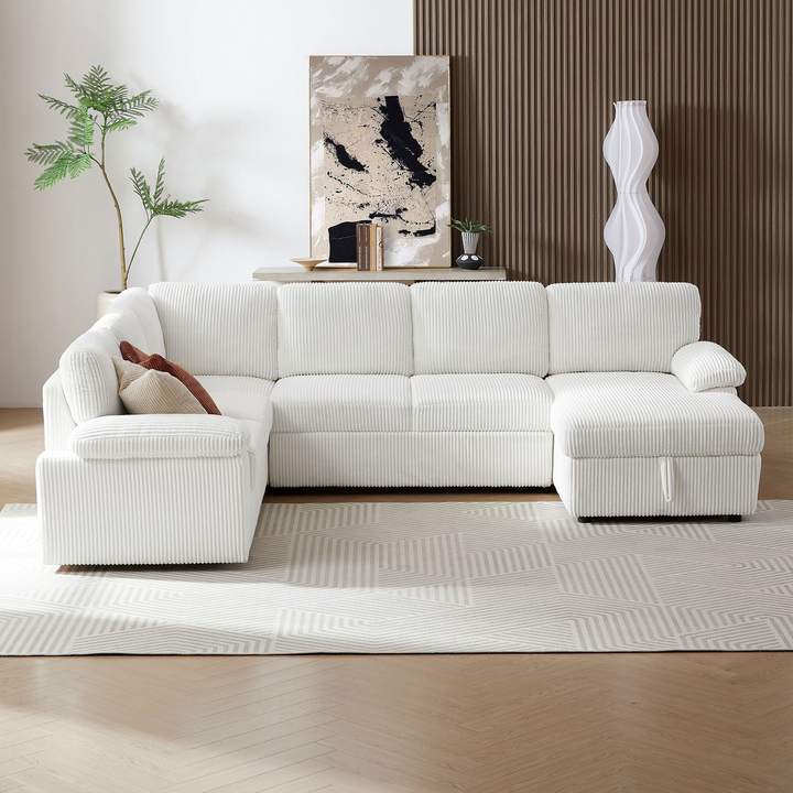 Buy farmhouse furniture Oversized Modular Storage Sectional Corduroy Upholstered Deep Seat Convertible Sofa - Modern Cottage Farmhouse Furniture