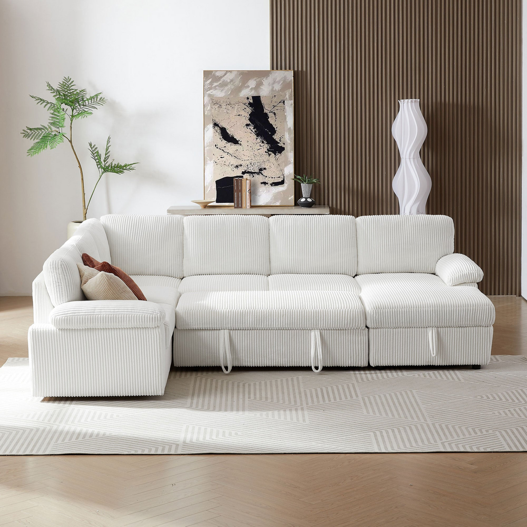 Buy farmhouse furniture Oversized Modular Storage Sectional Corduroy Upholstered Deep Seat Convertible Sofa - Modern Cottage Farmhouse Furniture