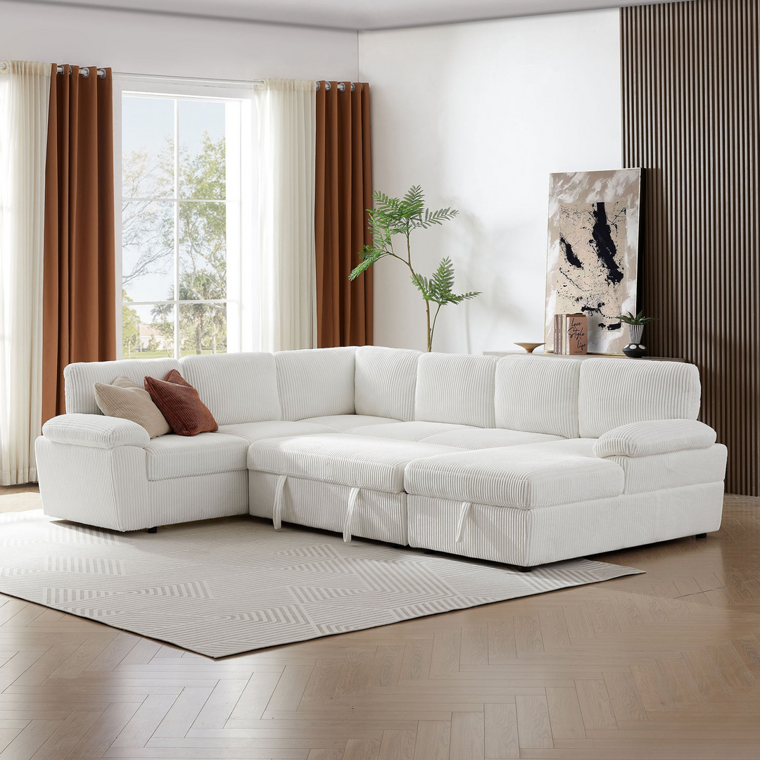 Buy farmhouse furniture Oversized Modular Storage Sectional Corduroy Upholstered Deep Seat Convertible Sofa - Modern Cottage Farmhouse Furniture