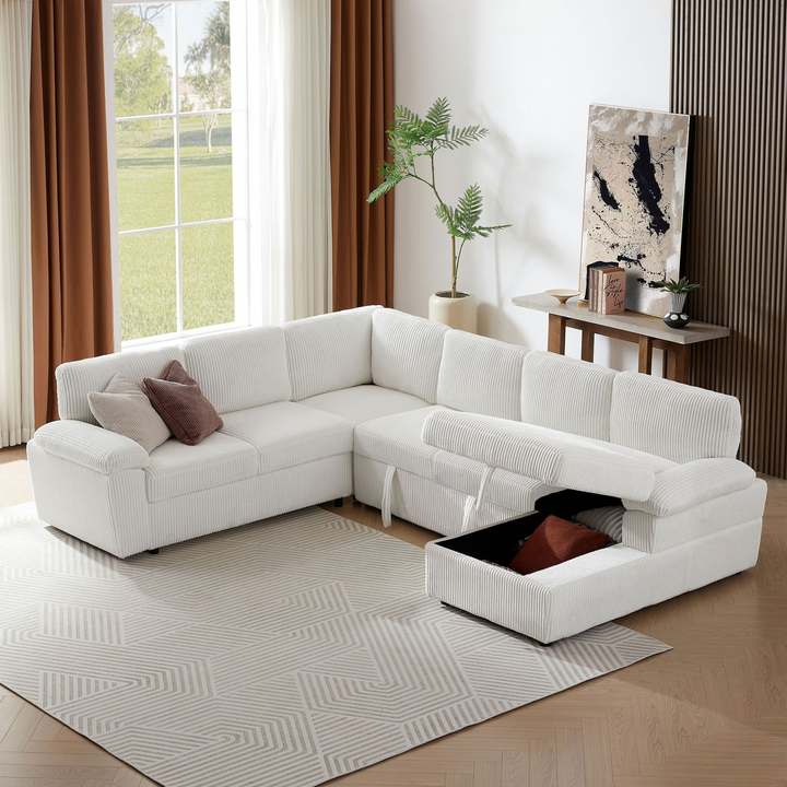 Buy farmhouse furniture Oversized Modular Storage Sectional Corduroy Upholstered Deep Seat Convertible Sofa - Modern Cottage Farmhouse Furniture