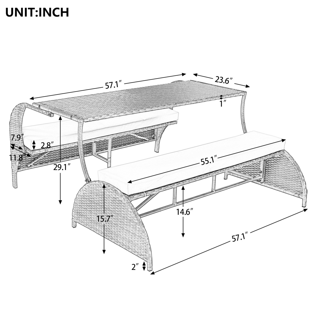 Buy farmhouse furniture Versatile Outdoor Loveseat Convertible to Four Seats &amp; Table - Ideal for Gardens, Lawns, and Patios - Modern Cottage Farmhouse Furniture