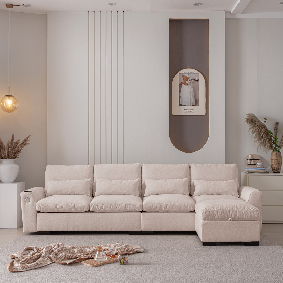 Buy farmhouse furniture Modern Modular L-Shaped Chenille Sofa Couch with Reversible Ottoman and Storage - Modern Cottage Farmhouse Furniture