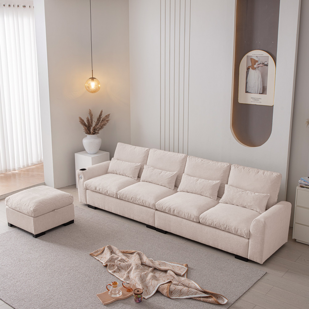 Buy farmhouse furniture Modern Modular L-Shaped Chenille Sofa Couch with Reversible Ottoman and Storage - Modern Cottage Farmhouse Furniture