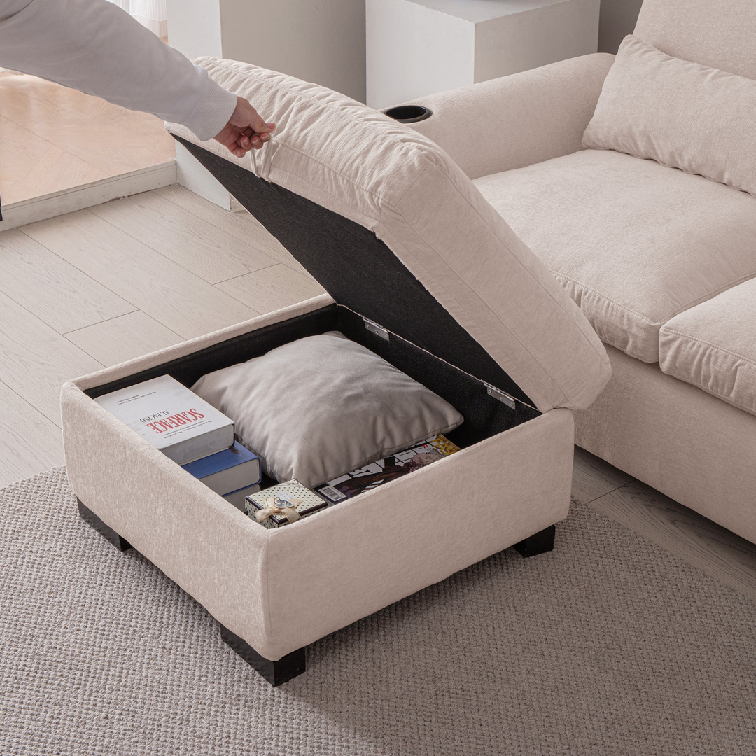 Buy farmhouse furniture Modern Modular L-Shaped Chenille Sofa Couch with Reversible Ottoman and Storage - Modern Cottage Farmhouse Furniture
