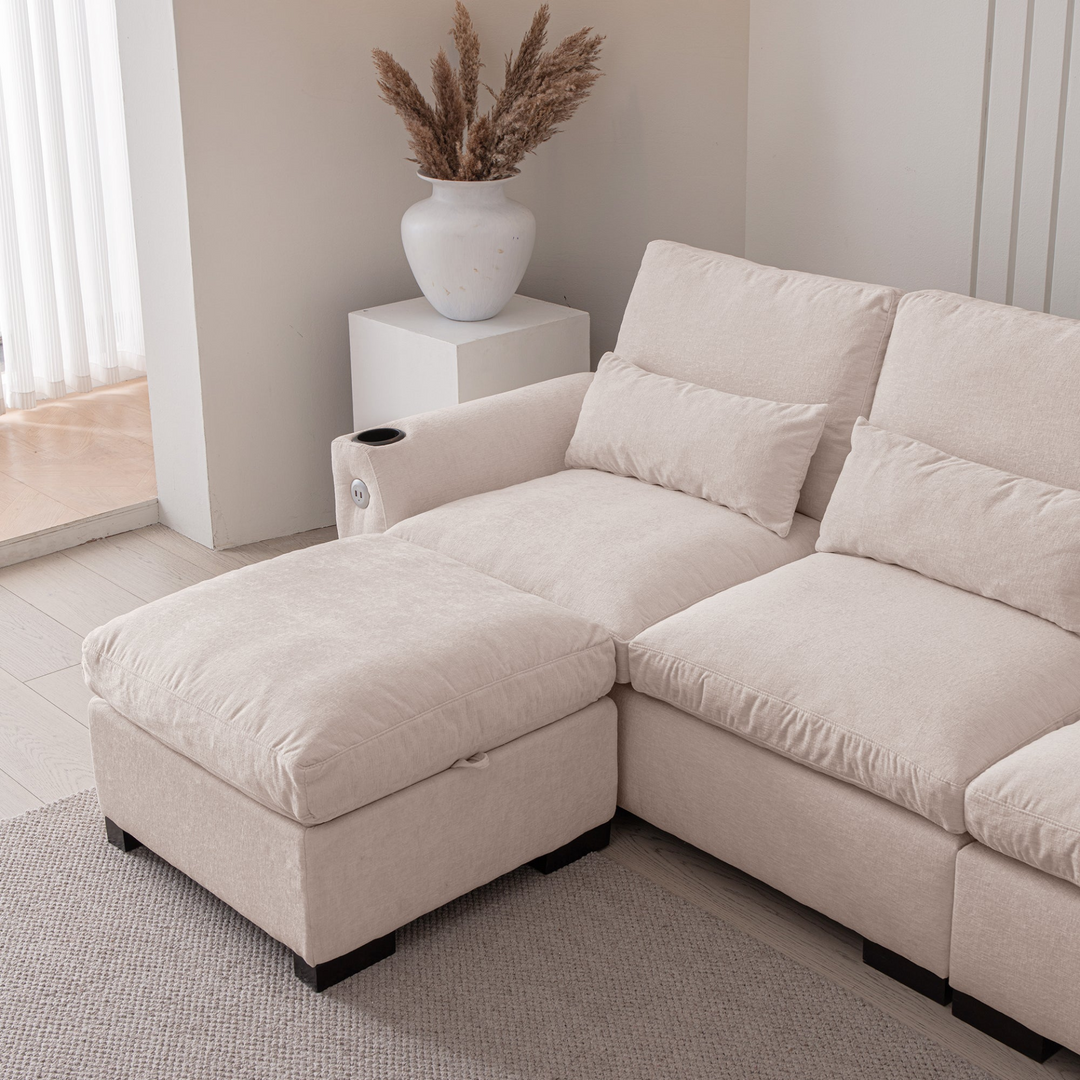 Buy farmhouse furniture Modern Modular L-Shaped Chenille Sofa Couch with Reversible Ottoman and Storage - Modern Cottage Farmhouse Furniture