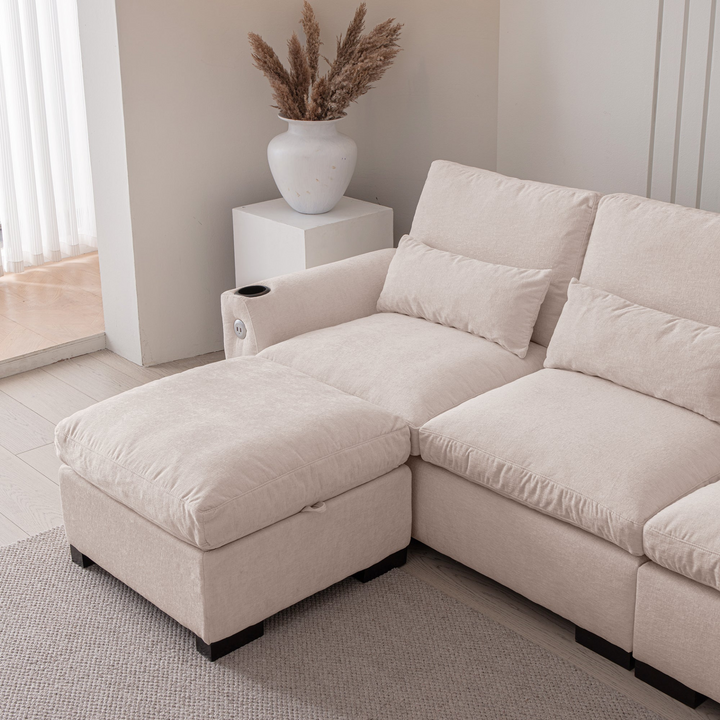 Buy farmhouse furniture Modern Modular L-Shaped Chenille Sofa Couch with Reversible Ottoman and Storage - Modern Cottage Farmhouse Furniture