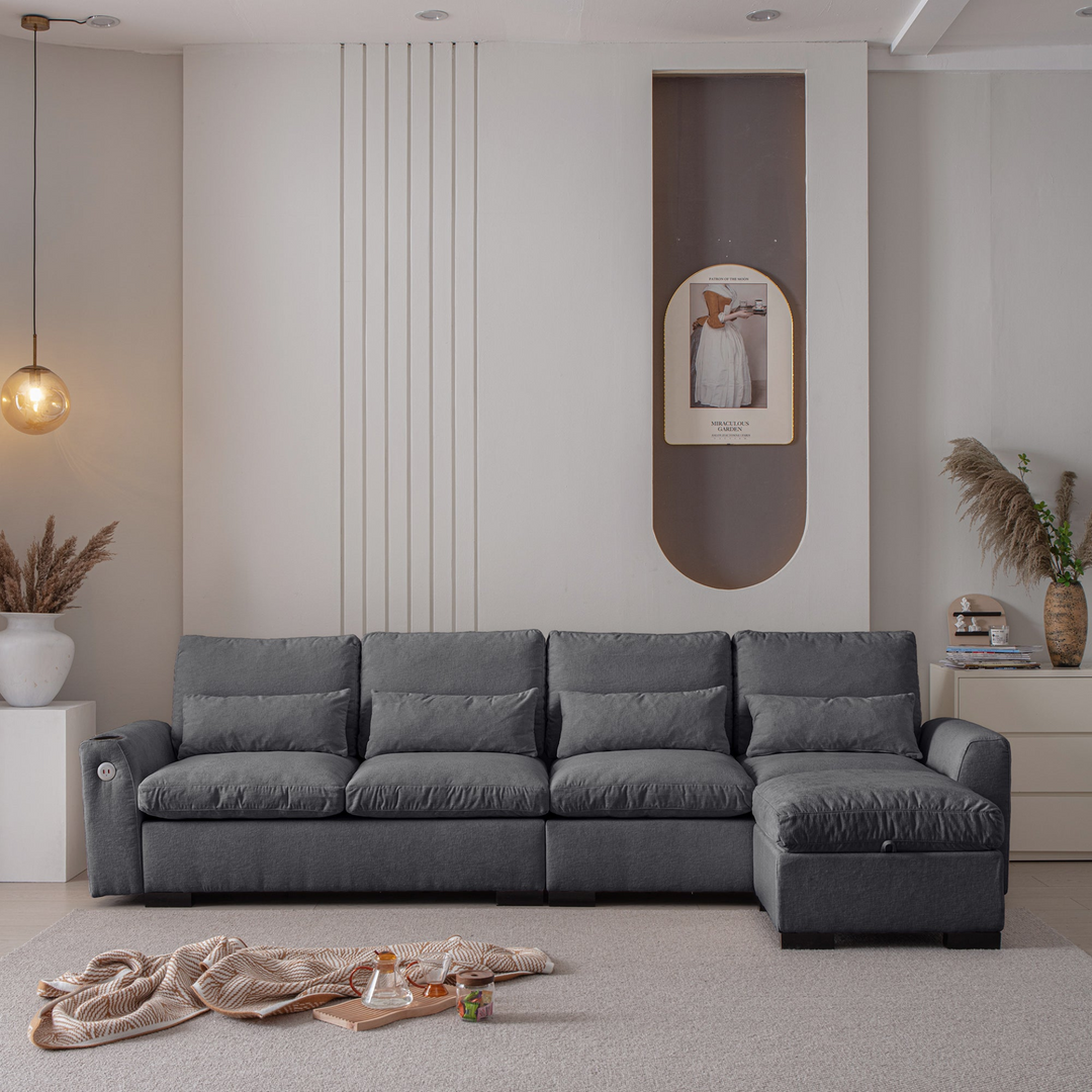 Buy farmhouse furniture Modern Modular L-Shaped Chenille Sofa Couch with Reversible Ottoman and Storage - Modern Cottage Farmhouse Furniture