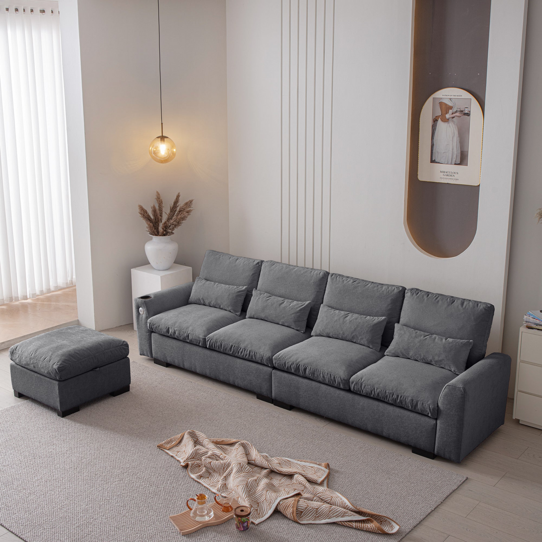 Buy farmhouse furniture Modern Modular L-Shaped Chenille Sofa Couch with Reversible Ottoman and Storage - Modern Cottage Farmhouse Furniture