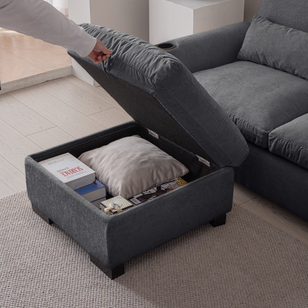 Buy farmhouse furniture Modern Modular L-Shaped Chenille Sofa Couch with Reversible Ottoman and Storage - Modern Cottage Farmhouse Furniture