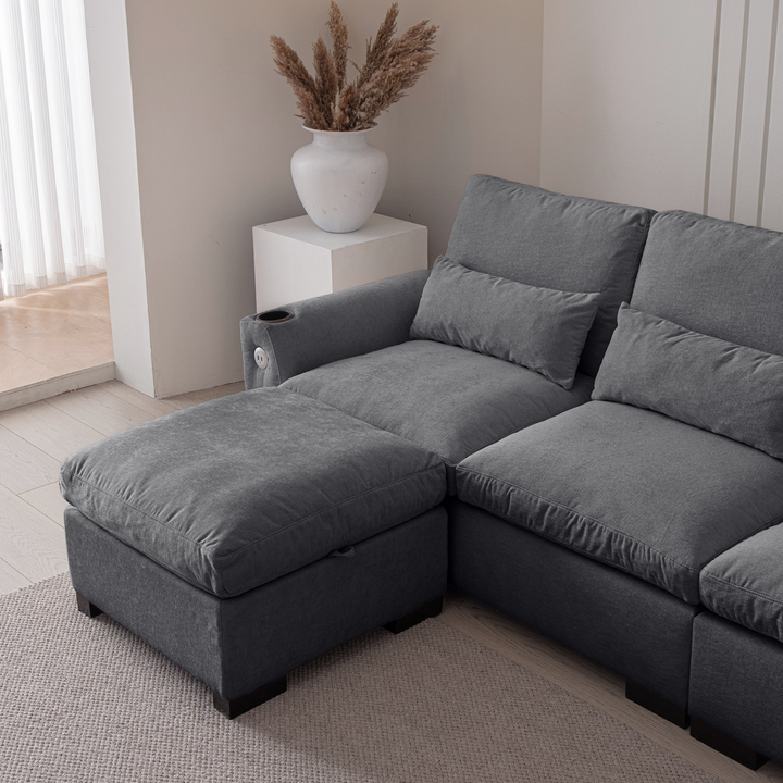 Buy farmhouse furniture Modern Modular L-Shaped Chenille Sofa Couch with Reversible Ottoman and Storage - Modern Cottage Farmhouse Furniture