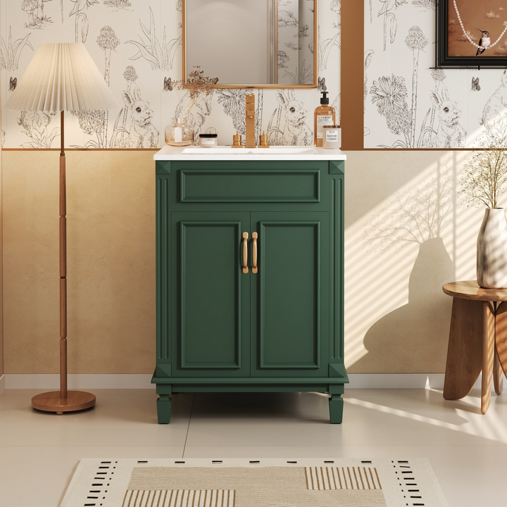 Buy farmhouse furniture Modern Bathroom Vanity with Integrated Sink, Soft-Closing Storage Cabinet - Durable Wood &amp; MDF - Easy-to-Clean Ceramic Basin - Adjustable Shelf - 24" - Modern Cottage Farmhouse Furniture