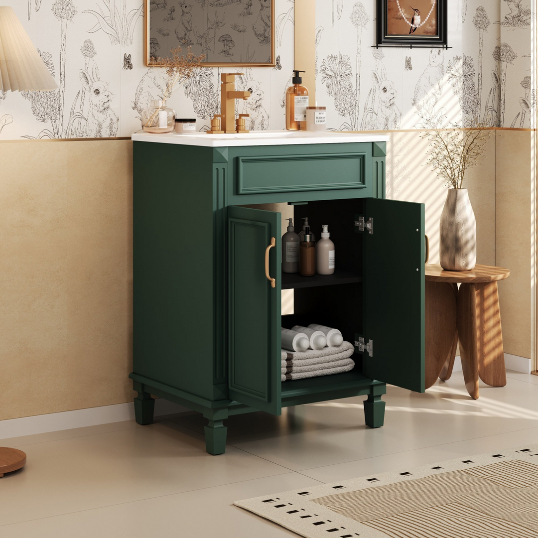 Buy farmhouse furniture Modern Bathroom Vanity with Integrated Sink, Soft-Closing Storage Cabinet - Durable Wood &amp; MDF - Easy-to-Clean Ceramic Basin - Adjustable Shelf - 24" - Modern Cottage Farmhouse Furniture