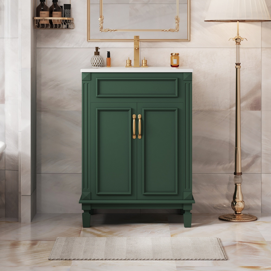 Buy farmhouse furniture Modern Bathroom Vanity with Integrated Sink, Soft-Closing Storage Cabinet - Durable Wood &amp; MDF - Easy-to-Clean Ceramic Basin - Adjustable Shelf - 24" - Modern Cottage Farmhouse Furniture