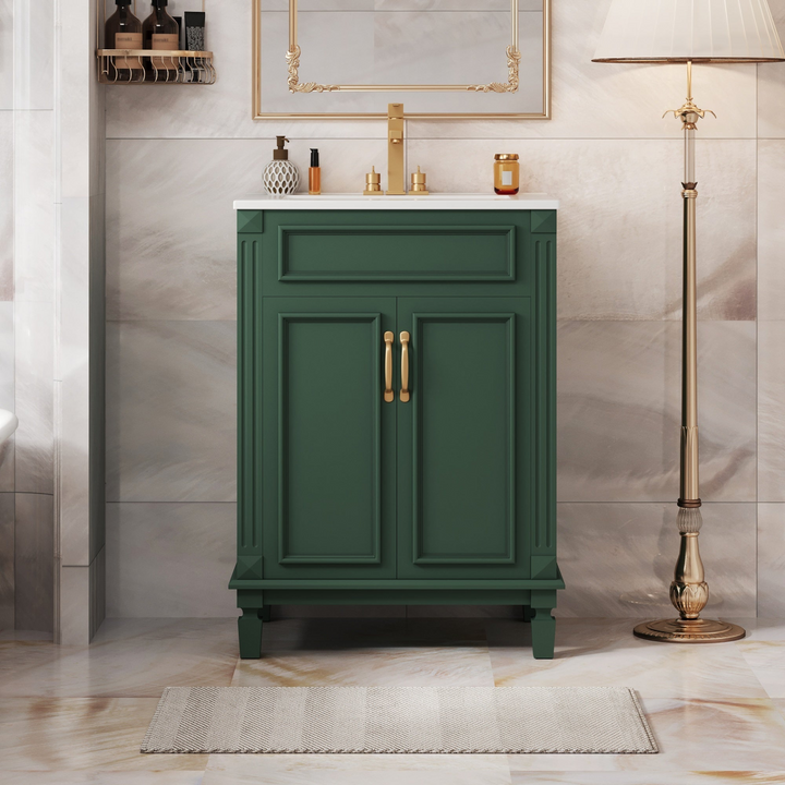 Buy farmhouse furniture Modern Bathroom Vanity with Integrated Sink, Soft-Closing Storage Cabinet - Durable Wood &amp; MDF - Easy-to-Clean Ceramic Basin - Adjustable Shelf - 24" - Modern Cottage Farmhouse Furniture