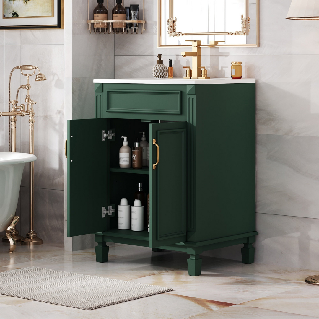 Buy farmhouse furniture Modern Bathroom Vanity with Integrated Sink, Soft-Closing Storage Cabinet - Durable Wood &amp; MDF - Easy-to-Clean Ceramic Basin - Adjustable Shelf - 24" - Modern Cottage Farmhouse Furniture