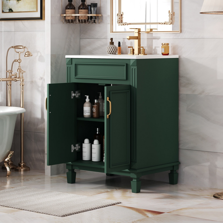 Buy farmhouse furniture Modern Bathroom Vanity with Integrated Sink, Soft-Closing Storage Cabinet - Durable Wood &amp; MDF - Easy-to-Clean Ceramic Basin - Adjustable Shelf - 24" - Modern Cottage Farmhouse Furniture