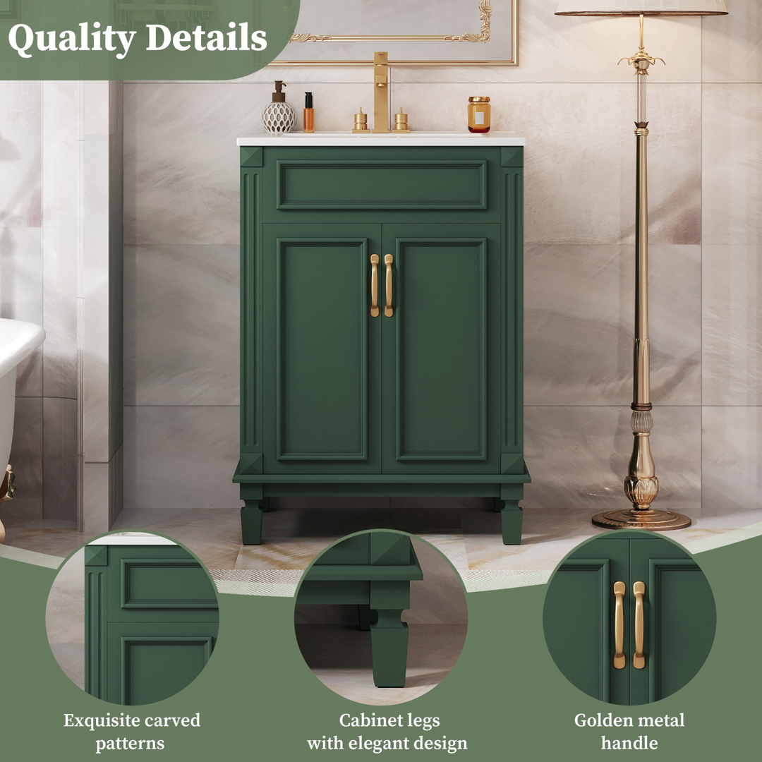 Buy farmhouse furniture Modern Bathroom Vanity with Integrated Sink, Soft-Closing Storage Cabinet - Durable Wood &amp; MDF - Easy-to-Clean Ceramic Basin - Adjustable Shelf - 24" - Modern Cottage Farmhouse Furniture