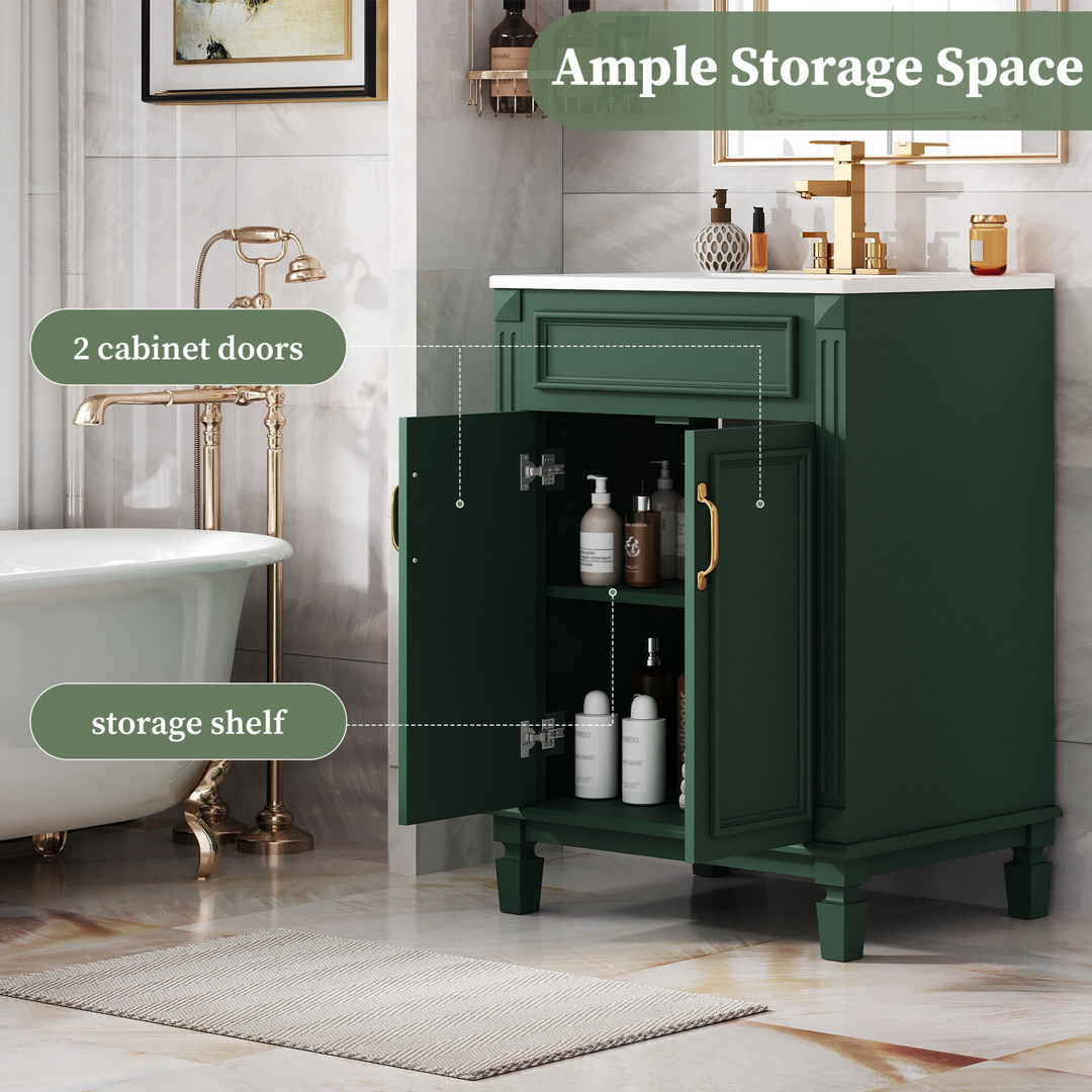 Buy farmhouse furniture Modern Bathroom Vanity with Integrated Sink, Soft-Closing Storage Cabinet - Durable Wood &amp; MDF - Easy-to-Clean Ceramic Basin - Adjustable Shelf - 24" - Modern Cottage Farmhouse Furniture