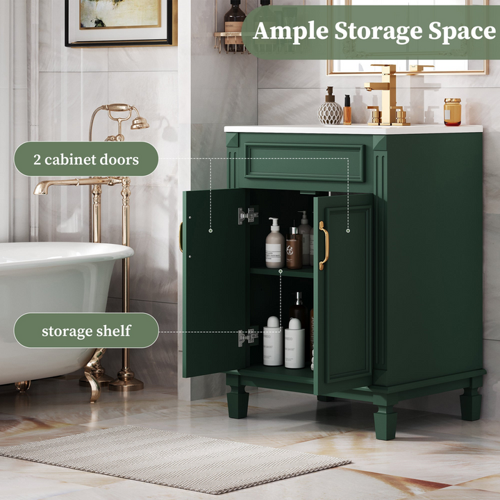 Buy farmhouse furniture Modern Bathroom Vanity with Integrated Sink, Soft-Closing Storage Cabinet - Durable Wood &amp; MDF - Easy-to-Clean Ceramic Basin - Adjustable Shelf - 24" - Modern Cottage Farmhouse Furniture