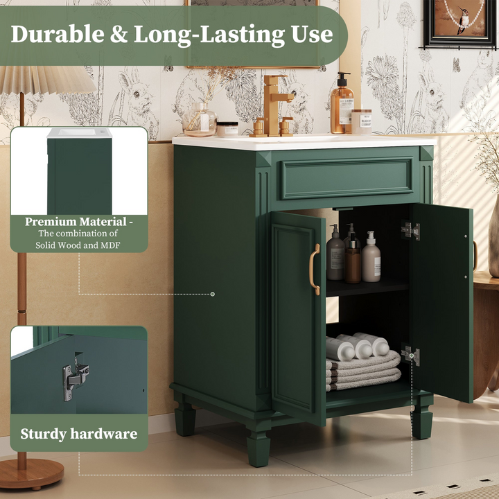 Buy farmhouse furniture Modern Bathroom Vanity with Integrated Sink, Soft-Closing Storage Cabinet - Durable Wood &amp; MDF - Easy-to-Clean Ceramic Basin - Adjustable Shelf - 24" - Modern Cottage Farmhouse Furniture