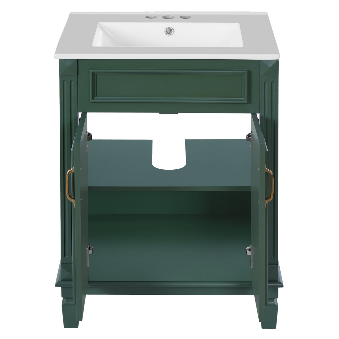 Buy farmhouse furniture Modern Bathroom Vanity with Integrated Sink, Soft-Closing Storage Cabinet - Durable Wood &amp; MDF - Easy-to-Clean Ceramic Basin - Adjustable Shelf - 24" - Modern Cottage Farmhouse Furniture