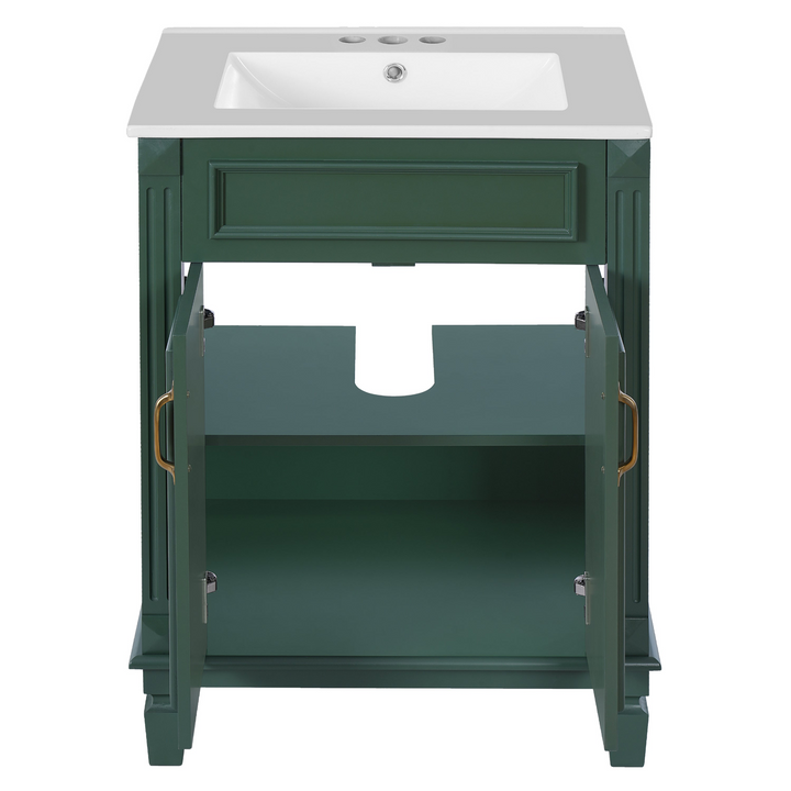 Buy farmhouse furniture Modern Bathroom Vanity with Integrated Sink, Soft-Closing Storage Cabinet - Durable Wood &amp; MDF - Easy-to-Clean Ceramic Basin - Adjustable Shelf - 24" - Modern Cottage Farmhouse Furniture