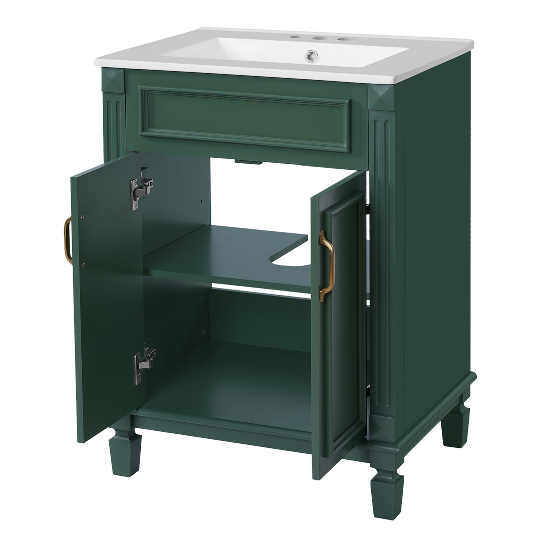 Buy farmhouse furniture Modern Bathroom Vanity with Integrated Sink, Soft-Closing Storage Cabinet - Durable Wood &amp; MDF - Easy-to-Clean Ceramic Basin - Adjustable Shelf - 24" - Modern Cottage Farmhouse Furniture