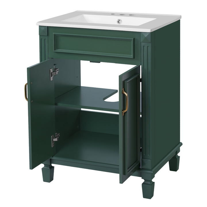 Buy farmhouse furniture Modern Bathroom Vanity with Integrated Sink, Soft-Closing Storage Cabinet - Durable Wood &amp; MDF - Easy-to-Clean Ceramic Basin - Adjustable Shelf - 24" - Modern Cottage Farmhouse Furniture