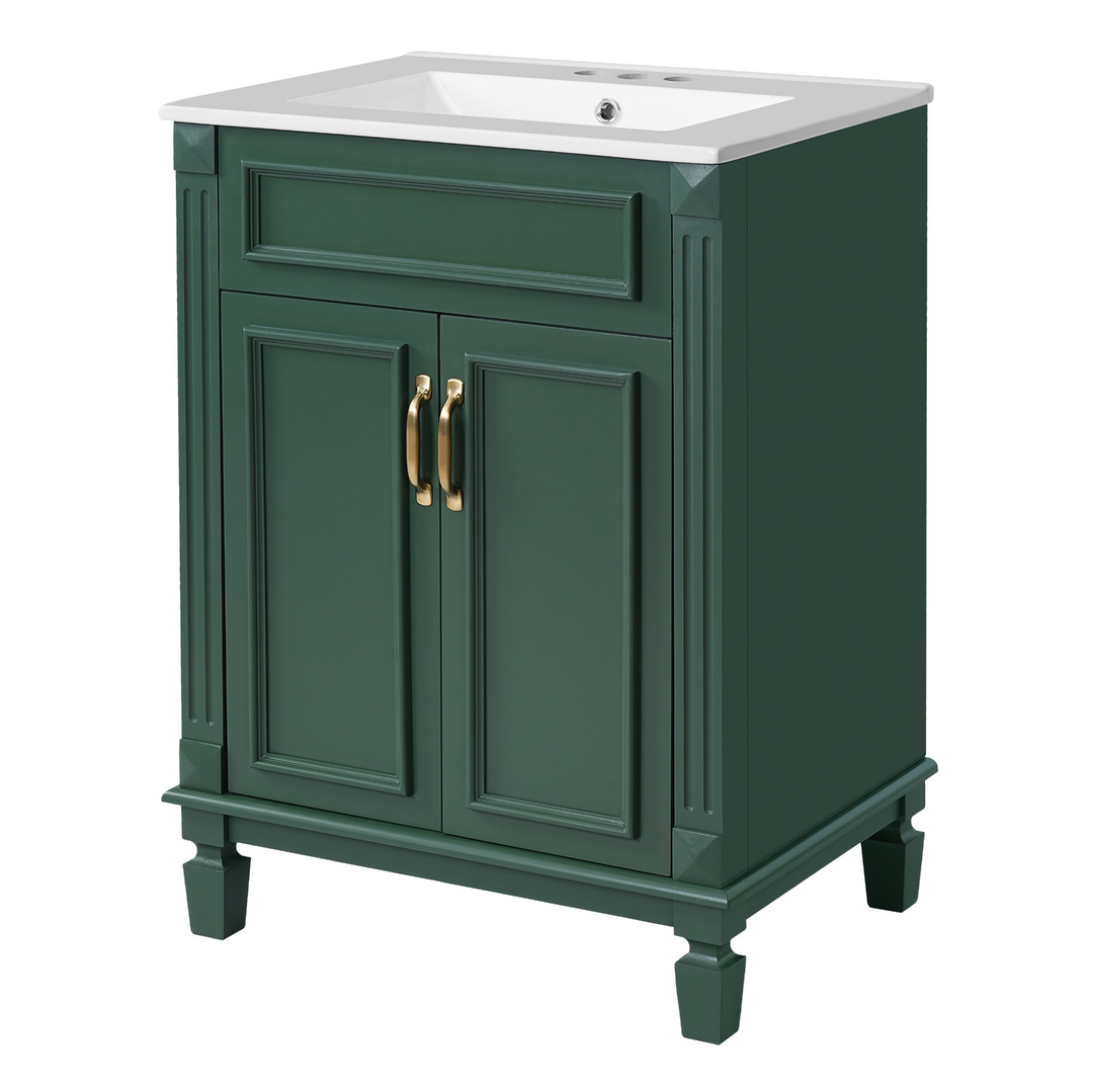 Buy farmhouse furniture Modern Bathroom Vanity with Integrated Sink, Soft-Closing Storage Cabinet - Durable Wood &amp; MDF - Easy-to-Clean Ceramic Basin - Adjustable Shelf - 24" - Modern Cottage Farmhouse Furniture
